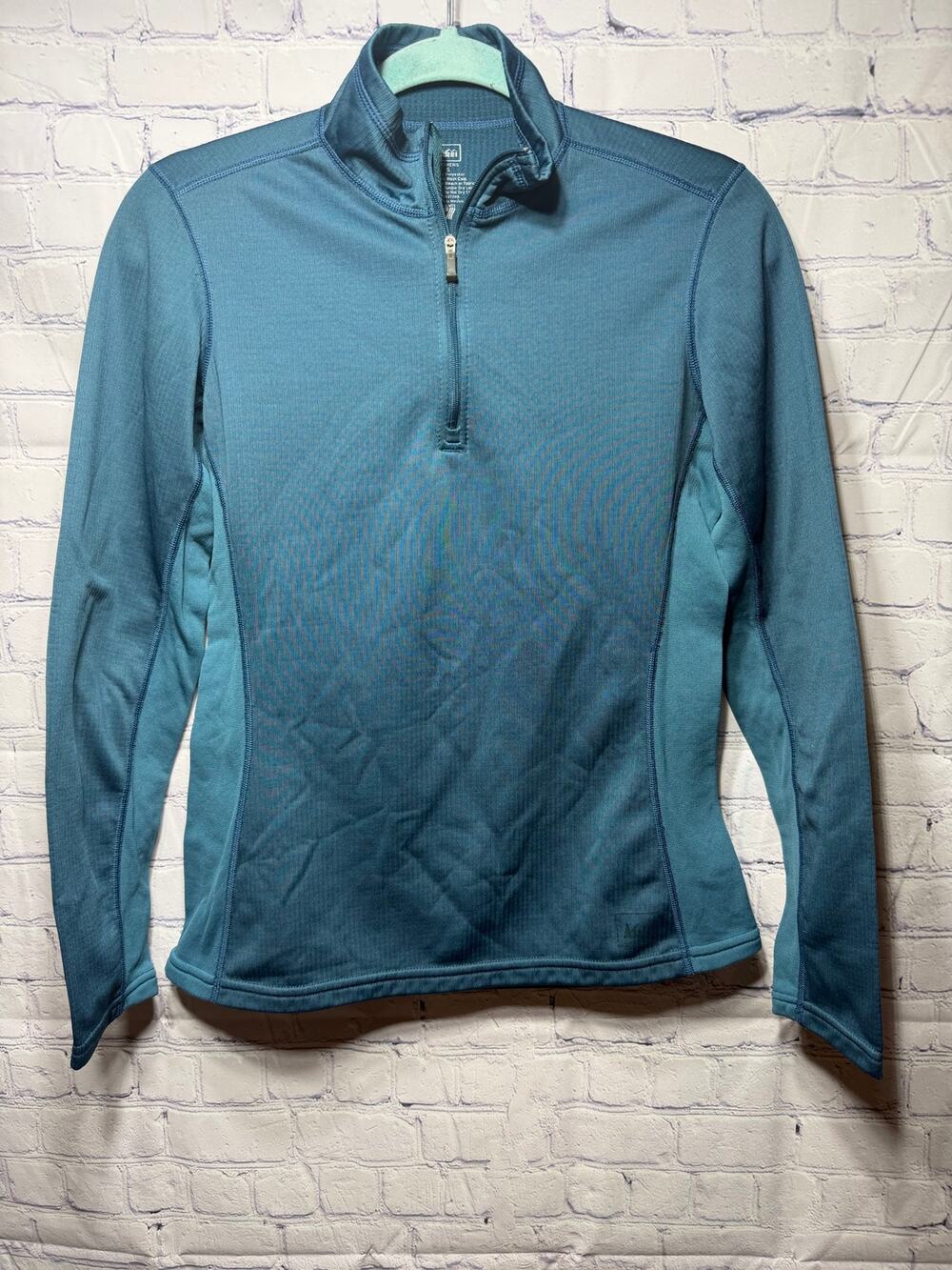 REI Co-op Womens Quarter Zip Pullover Grid Fleece Blue Sz S Layer Outdoor